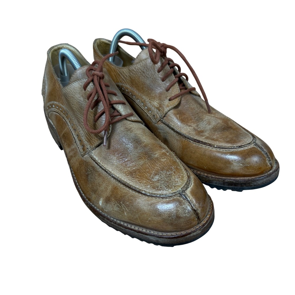 Bed Stu Oxford Shoes Mens 11 Tan Distressed Leather Wingtip Lace Up Bench Made
